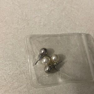 Elegant Silver and Pearl-like Stud Earrings